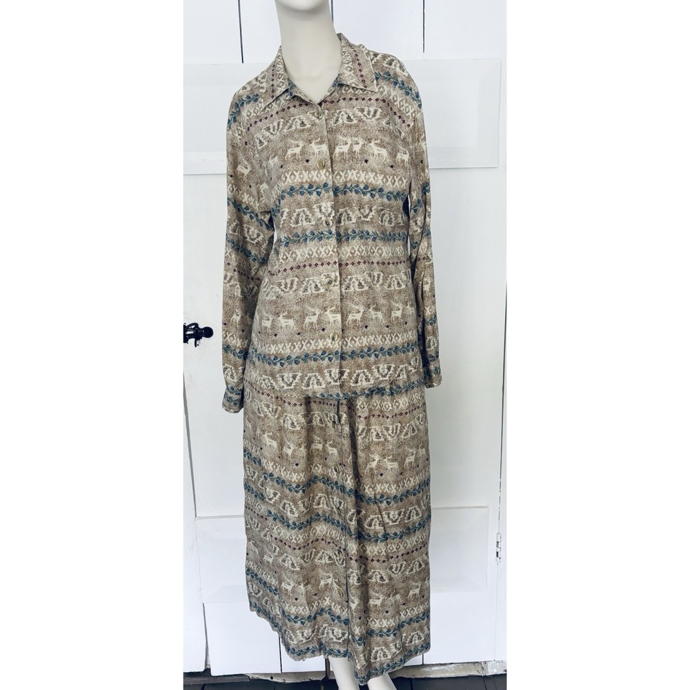 VTG Susan Bristol 2 Pc Skirt Set Womens 6  100% Rayon Southwestern Deer - Read